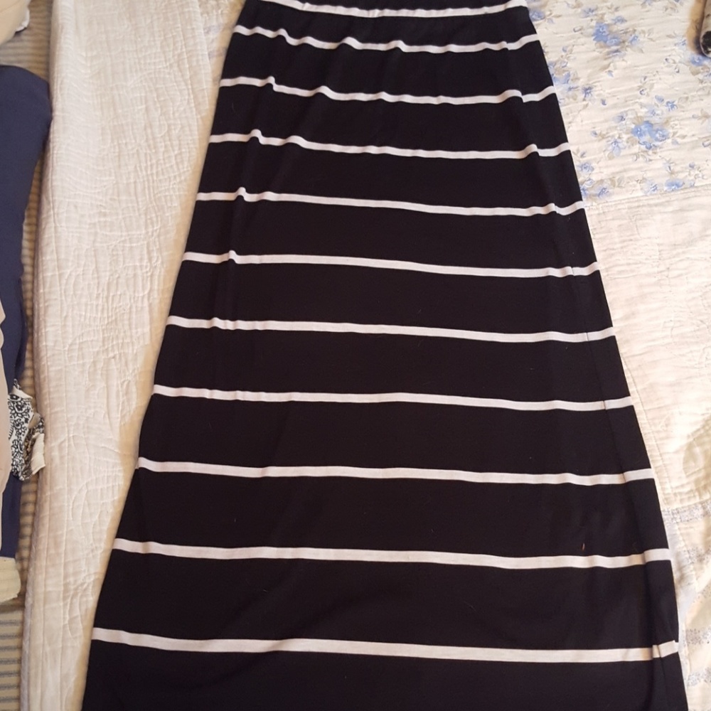 Black and white striped maxi skirt